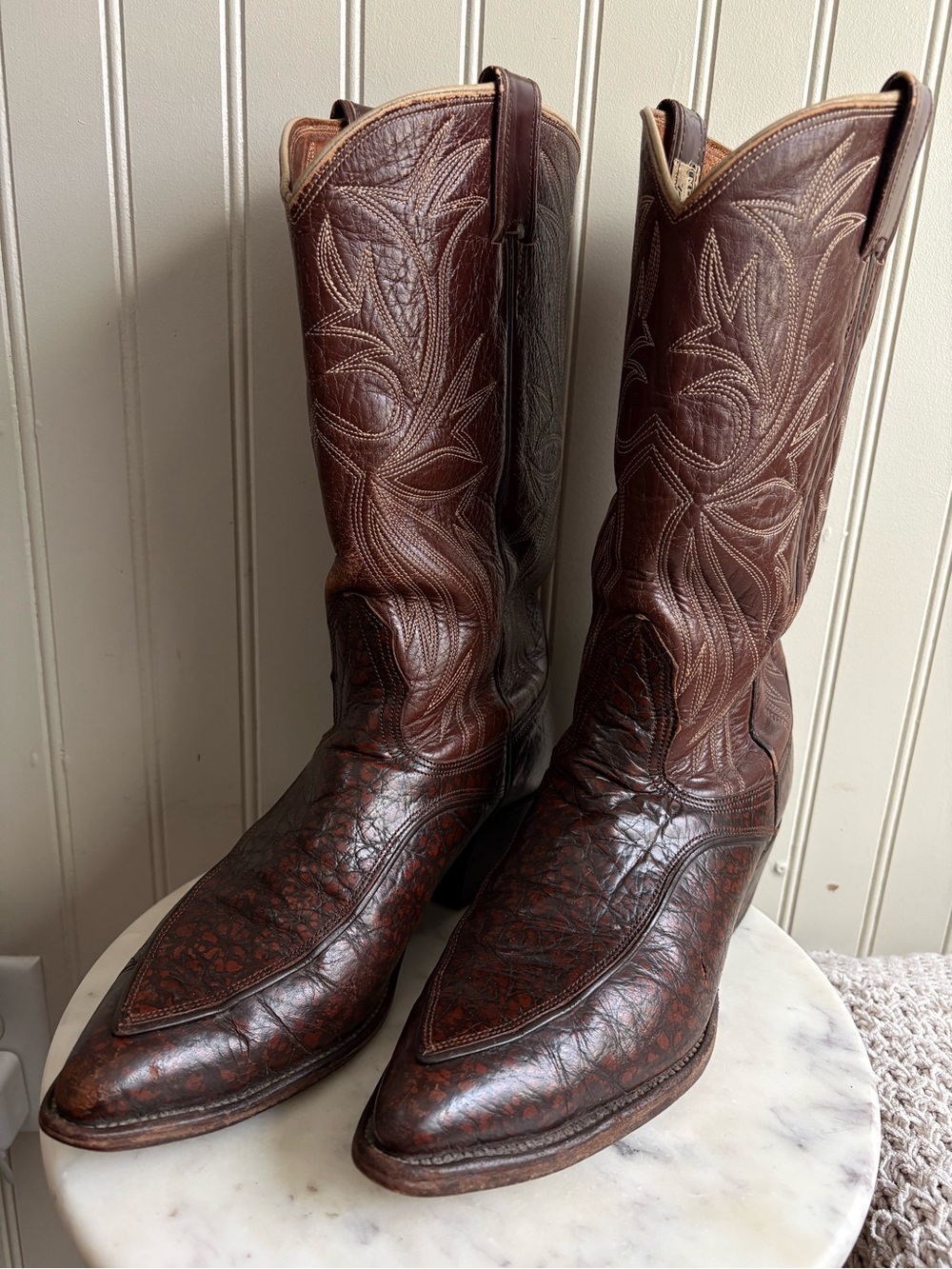 Vintage White Label Nocona Leather Western Cowboy Boots Men 8.5 Brown VTG Exotic - Picture 5 of 11